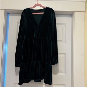 Zara Teal Velvet V-Neck Dress